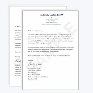 Emotional Support Animal (ESA) Evaluation + Letter